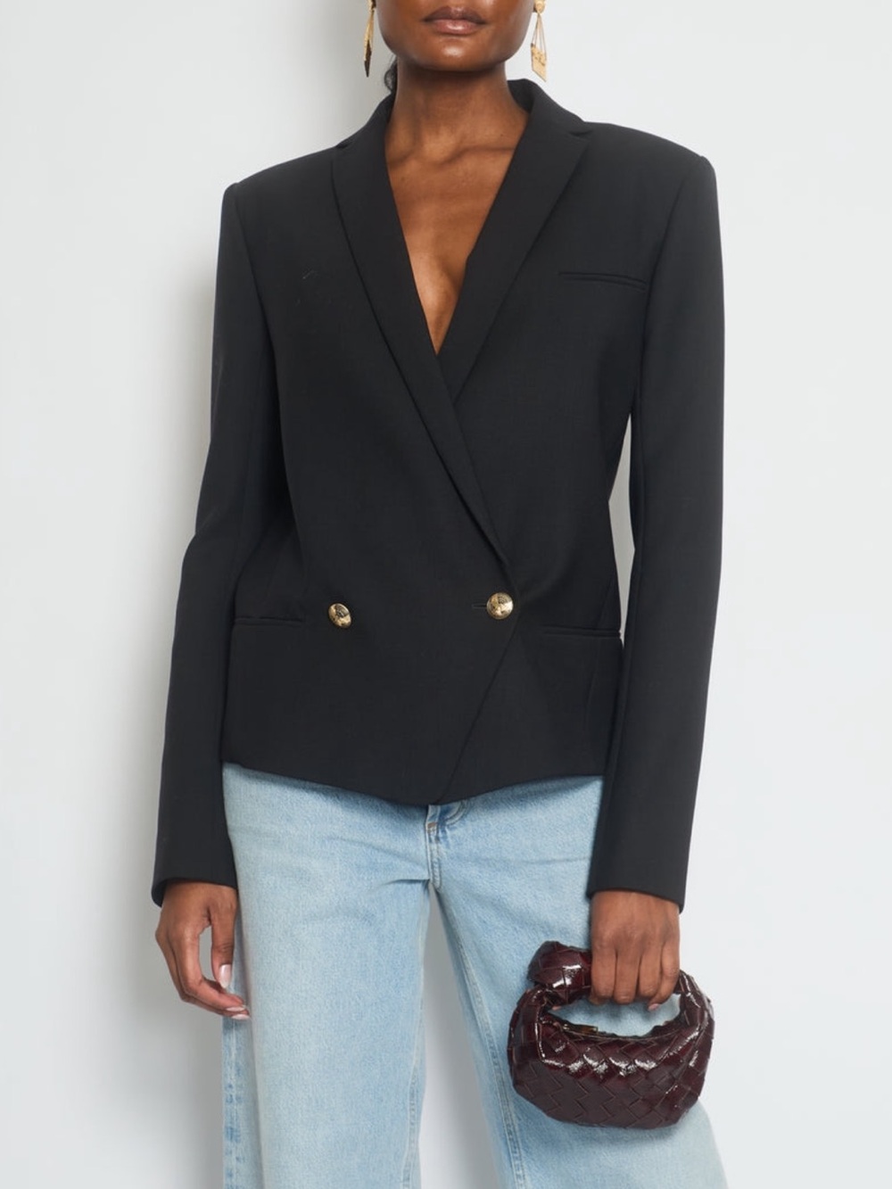 Balmain Double-Breasted Black Blazer Jacket eagle buttons sz 38 6 wool & elastin